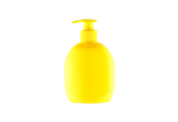 Bouteille jaune pour savon liquide d'un distributeur — Photo