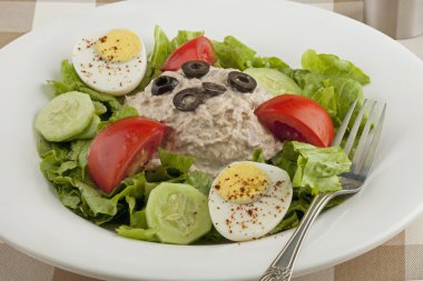 ton balığı salatası sebze ve katı pişmiş yumurta