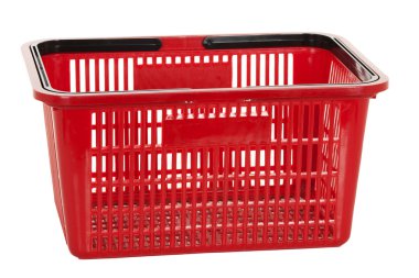 A red shopping basket isolated on a white background