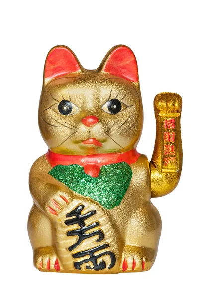 The Maneki Neki Cat is traditional cultural statue from Japan that is believed to bring great wealth and fortune to the owner.  Now popular in many Asian cultures including China and Japan. Isolated on a white background with a clipping path — Stock Photo, Image
