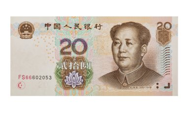 Çin 100 rmb veya featuring yuan Başkan mao izole kırpma yolu ile beyaz bir arka plan üzerinde her banknotun ön