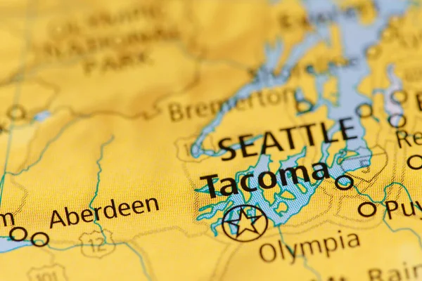 Mapa Kraju Waszyngton State Show Seattle Usa — Zdjęcie stockowe