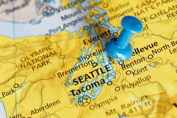 Travel Map Coast Washington State Showing Seattle Usa Blue Push — Φωτογραφία Αρχείου