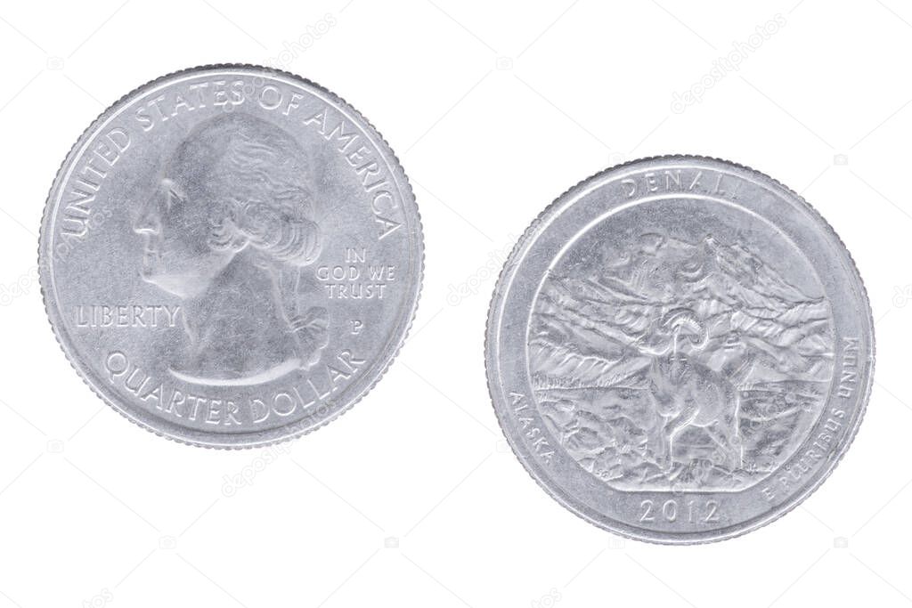 Obverse and reverse sides of the Arizona 2008p State Commemorative Quarter isolated on a white background