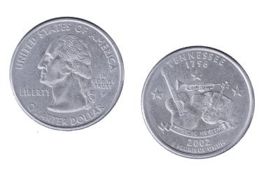 Tennessee 'nin ters ve ters tarafları 2002p Devlet Anma Çeyreği beyaz arka planda izole