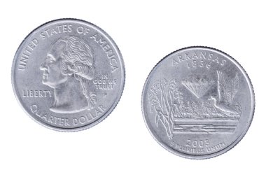 Arkansas 'ın ters ve ters tarafları 2003P Devlet Anma Çeyreği beyaz arka planda izole