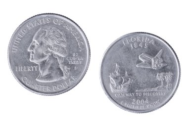 Obverse and reverse sides of the Florida 2004P State Commemorative Quarter isolated on a white background clipart