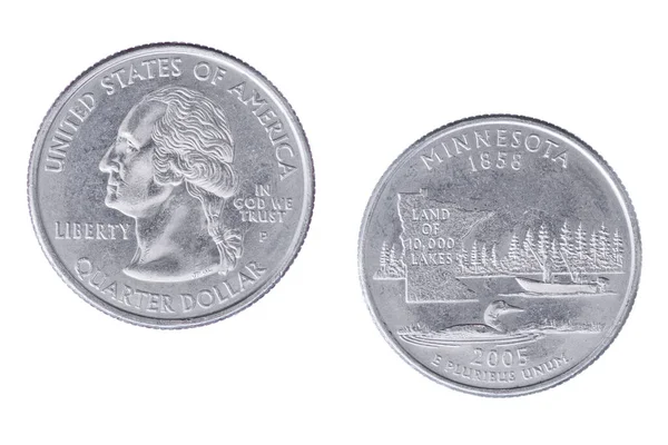 Obverse Reverse Sides Minnesota 2005P State Commemorative Quarter Isolated White — Stock Photo, Image