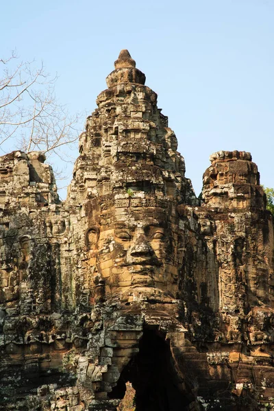 South Gate Angkor Thom One Five Gateways Ancient Khmer City — Foto de Stock