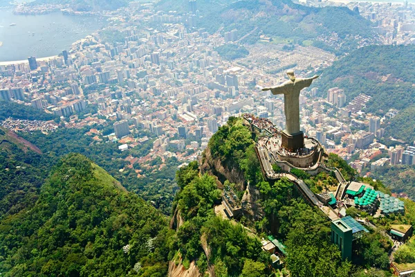 Christ Redeemer Corcovado Mountain Rio Janeiro Brasilien Sydamerika Statyn Hög — Stockfoto
