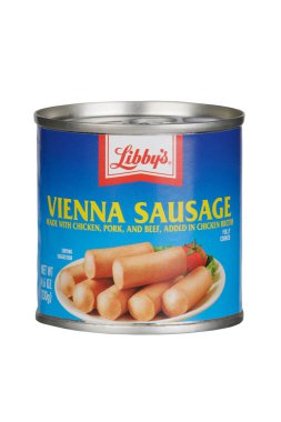 Louisville, KY, Amerika 4 Eylül 2022, Beyaz bir arka planda izole edilmiş bir kutu Viyana sosisi