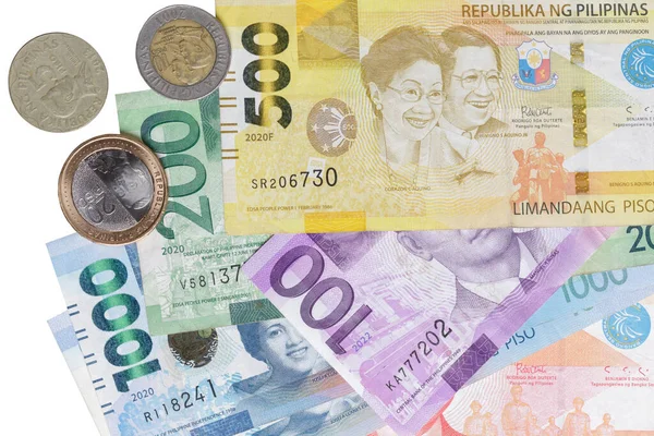 Primer Collage Moneda Filipina Aislado Sobre Fondo Blanco —  Fotos de Stock