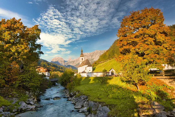 Bela Igreja Paisagem Alpina Baviera — Fotografia de Stock