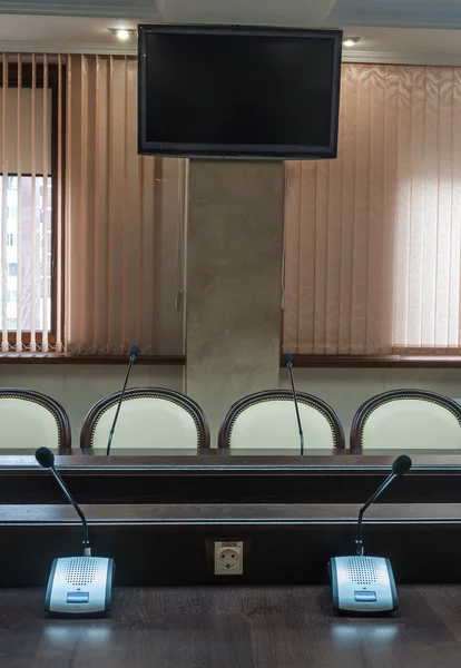 Conference table with microphone — Stock Photo, Image