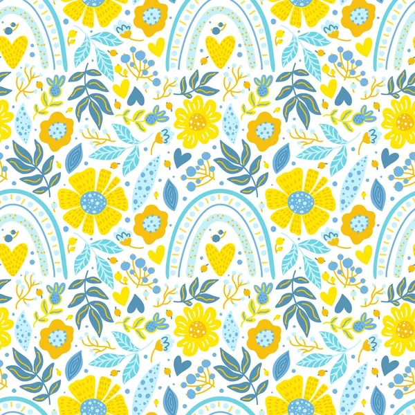 Motif Floral Sans Couture Dessiné Main Avec Arc Ciel Couleurs — Image vectorielle