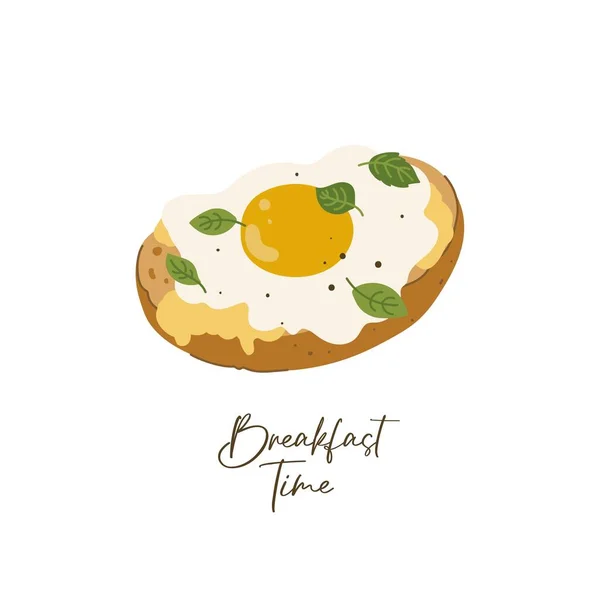 Dags För Frukost Morgonsmörgås Friska Livsmedel Handritade Frukostelement Med Stekt — Stock vektor