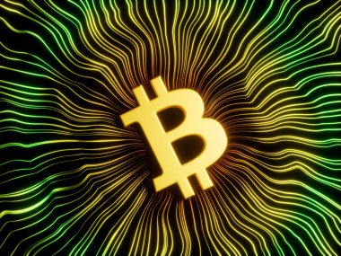 Bitcoin Şifreleme Çizgileri Soyut Modern 3B Çizim Kavramı