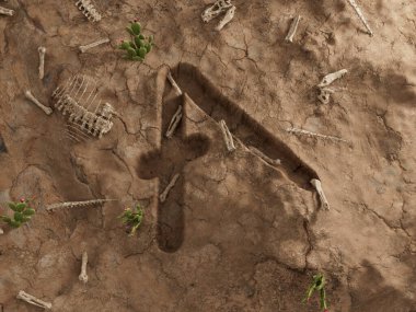 Şifreli Mektup Bir Zemin Deliği Kuru Fosil Ölü Kazısı 3 boyutlu Resimler