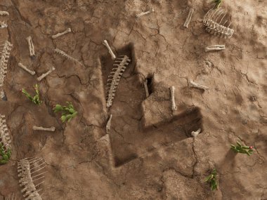 Lite Şifreleme Mektubu L Zemin Deliği Kuru Fosil Ölü Kazısı 3D Resim