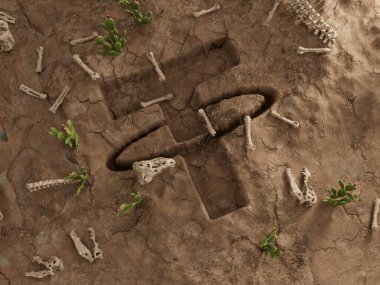 İpli Kripto Mektup T Zemin Deliği Kuru Fosil Ölü Kazı 3D Resim