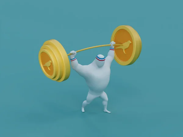 Kusama Crypto Bird Heavy Barbell Lift Muscular Person Illustration — Stock Photo, Image