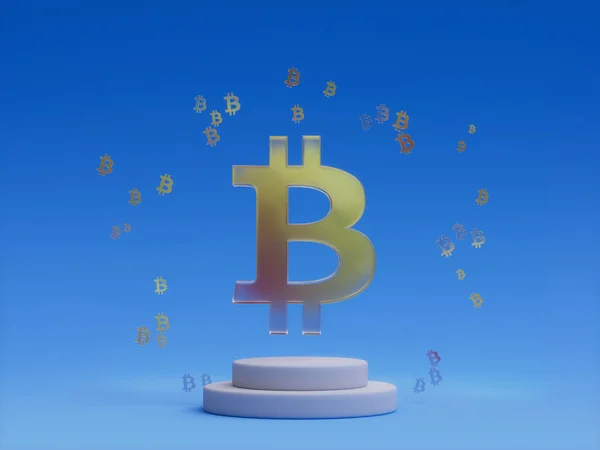 Криптовалюта Bitcoin Crypto Letter Podium Platform Abstraat Showcase — стоковое фото