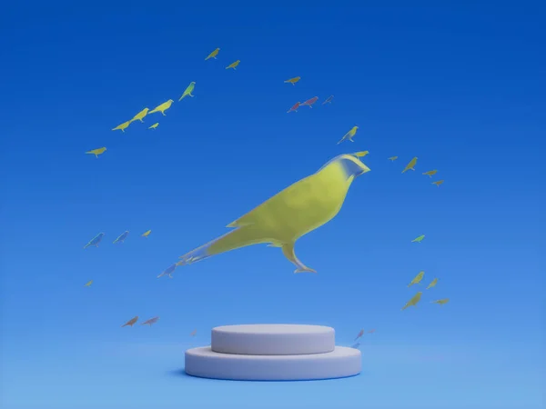 Kusama Crypto Bird Podium Platform Abstract Minimal Showcase Illustration — Stok fotoğraf