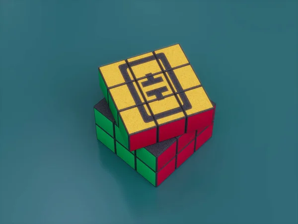 Theta Crypto Rubiks Cube Puzzle Solve Logic Game Difficult Illustration — ストック写真