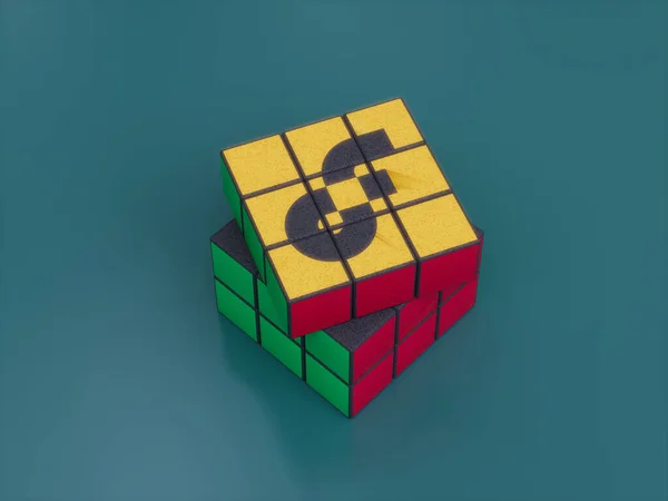 Flow Crypto Rubiks Cube Puzzle Solve Logic Game Difficult Illustration — Stok fotoğraf