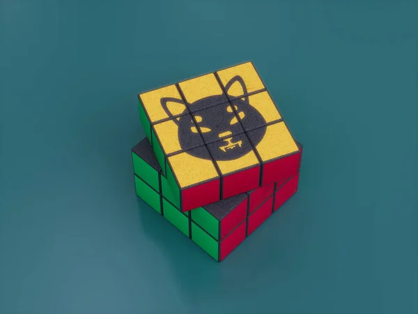 Shiba Inu Crypto Rubiks Cube Puzzle Solve Logic Game Difficult — 스톡 사진