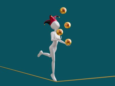 Dash Crypto Female Juggle Ball Walk Rope Balance 3D Illustration