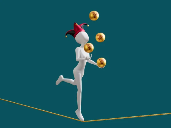 Tron Crypto Female Juggle Ball Walk Rope Balance Illustration — Stock Photo, Image