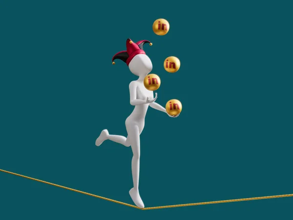 Linkedin Social Media Female Juggle Ball Walk Rope Balance Illustration — Stockfoto
