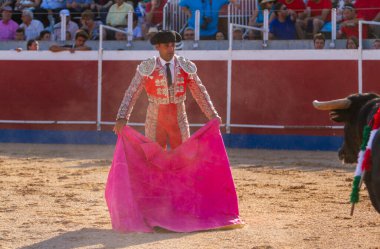 Boğa güreşindeki performansı sırasında bir İspanyol boğa güreşçisi