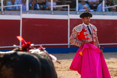 Boğa güreşindeki performansı sırasında bir İspanyol boğa güreşçisi