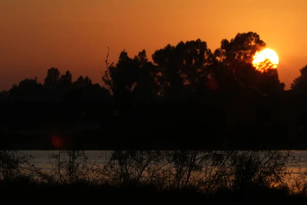 Lange Aufnahme Eines Wunderschönen Sonnenuntergangs Über Den Sümpfen — Stockfoto
