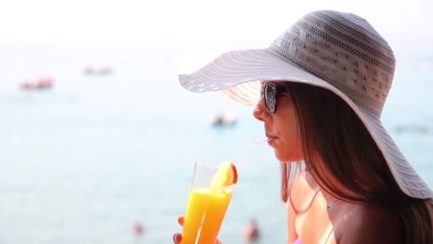 Young Teenage Girl Drinking Orange Juice — Stock Video