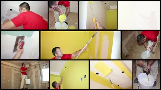 Pittura appaltatore sul lavoro - Decorazione d'interni — Video Stock