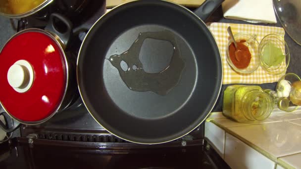Freír cebolla en una sartén antiadherente — Vídeo de stock