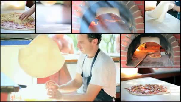 Hacer pizza - Pizzería - Collage — Vídeos de Stock