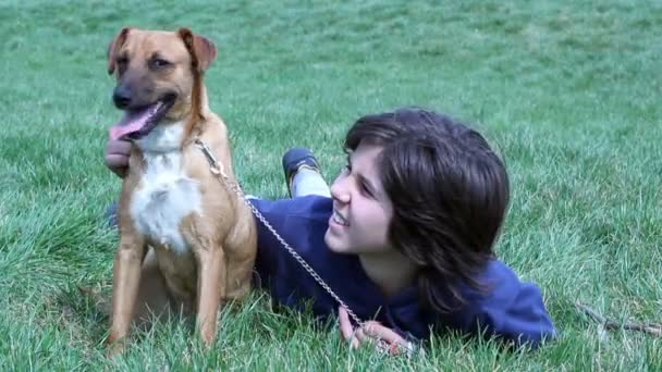 Två bästa vänner - en pojke och hans hund — Stockvideo