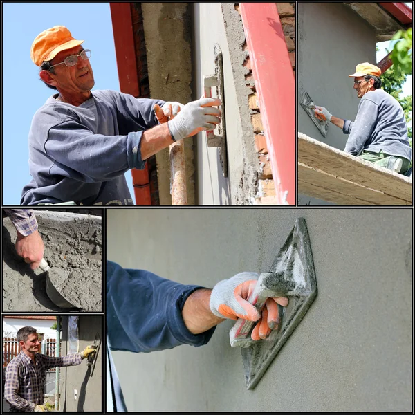 Trabalhadores da construção civil no trabalho - Colagem Imagem De Stock