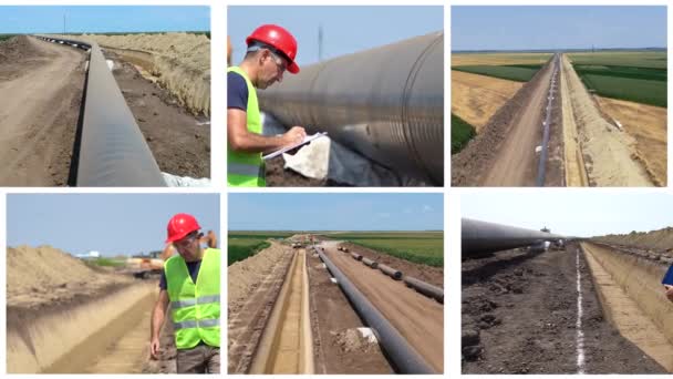 Construcción Del Gasoducto Europeo Vídeo Montaje Capataz Construcción Comprobando Progreso — Vídeos de Stock