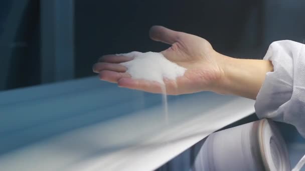 Produkcja Cukru Rafinowanego Crystal Sugar Przenosi Się Wzdłuż Pasa Transportera — Wideo stockowe