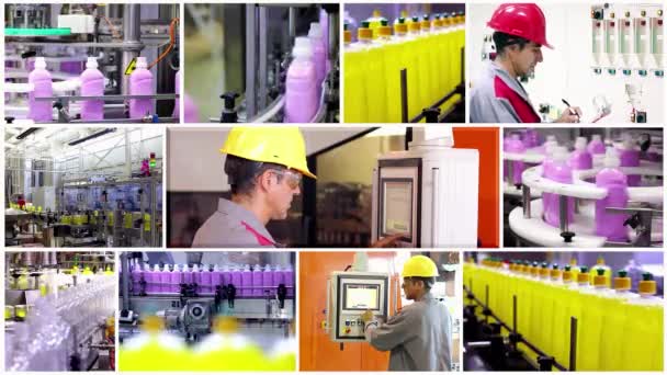 Fabricación Productos Limpieza Productos Químicos Una Fábrica Video Wall Trabajador — Vídeo de stock