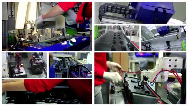 Fabricación Piezas Interiores Automotrices Montaje Video Pantalla Múltiple Trabajador Fábrica — Vídeo de stock