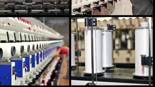 Produkcja Tekstyliów Animowany Montaż Wielu Ekranów Wideo Maszyny Produkcji Tekstyliów — Wideo stockowe