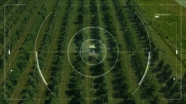 智能农业无人机技术 果园喷施 具有智能耕作应用的农用无人机 用于全面喷洒控制 园圃内喷洒除害剂 — 图库视频影像