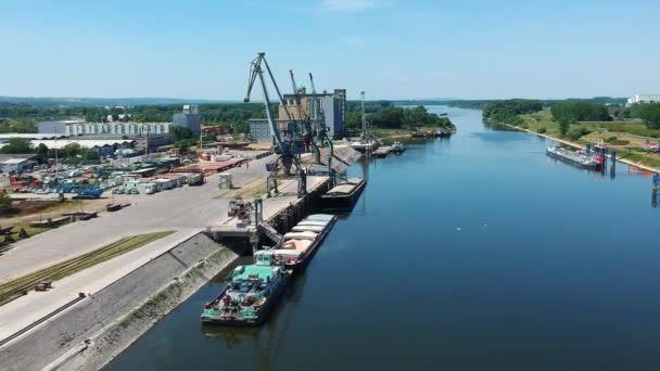 Grain Loading Terminal Bulk Carrier Industrial Cranes Ukraine Russia Sign — стоковое видео