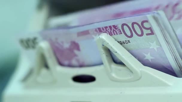 Billetes Euros Máquina Contadora Dinero Electrónico Contando Paquete Billetes 500 — Vídeo de stock